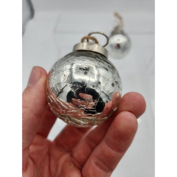 Vintage Kugel Style Silver Crackle Mercury Glass Ball Christmas Ornament - Picture 6 of 8